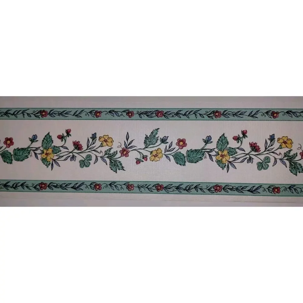 Sanitas Classic Series - Pre-pasted Vinyl Border 15 ft - Dk Pink Yellow Flowers